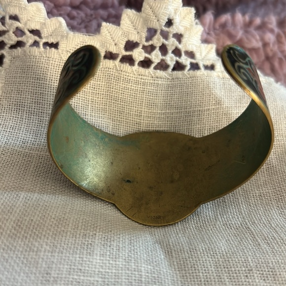 Vintage OLD Zodiac Gemini Enamel on Solid Brass Heavy Cuff Bracelet - Picture 7 of 16
